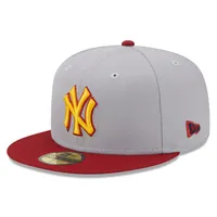 Casquette ajustée 59FIFTY gris/rouge des New York Yankees World Series Champions bleu marine avec sous-visière pour homme Era