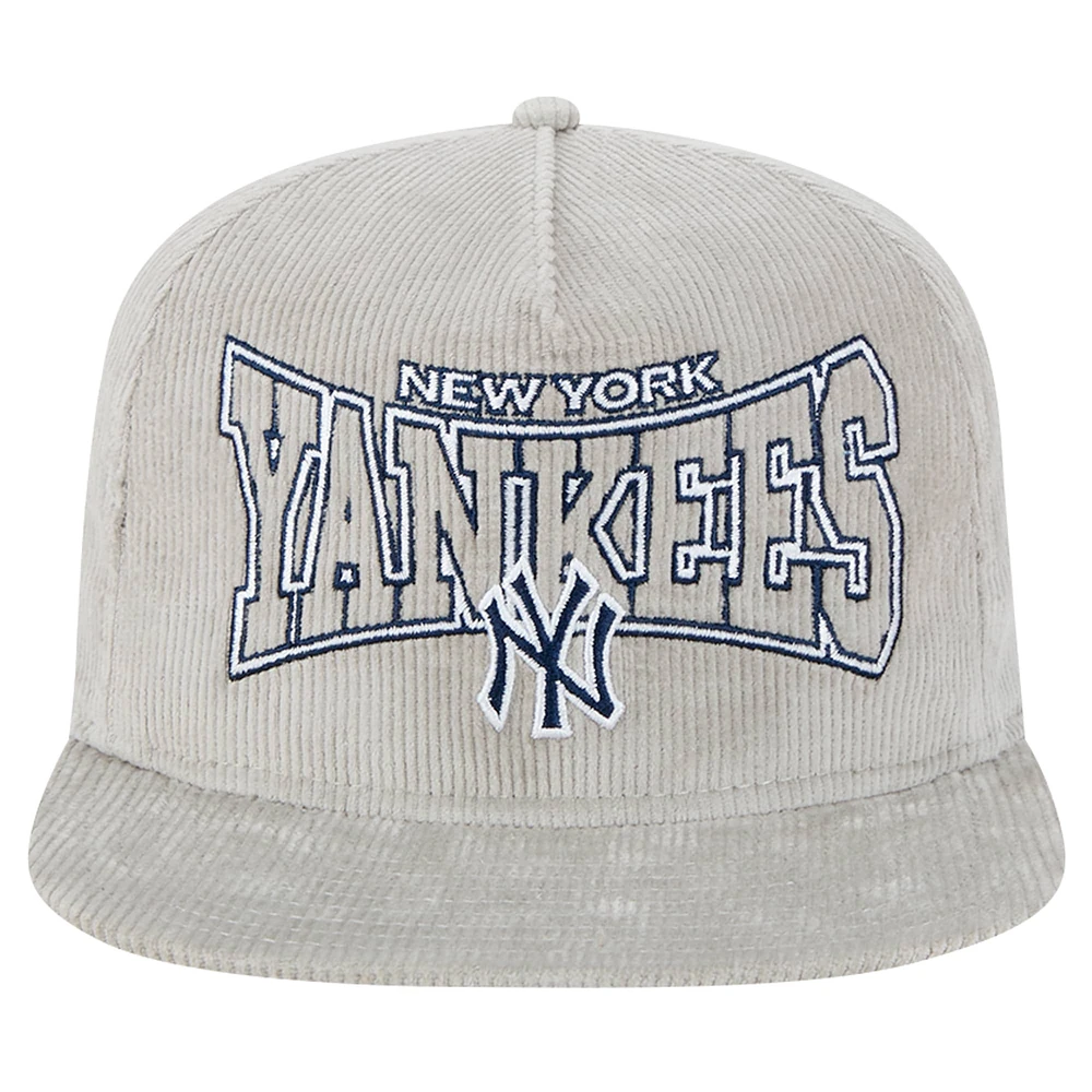 Casquette de golf à visière snapback en velours côtelé New Era pour homme, motif New York Yankees, gris