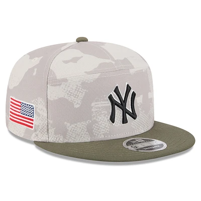 Men's New Era Light Beige/Olive New York Yankees 2025 Armed Forces Day Split Panel 9FIFTY Snapback Hat