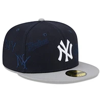 Men's New Era Navy/Gray York Yankees Multi Logo 59FIFTY Fitted Hat