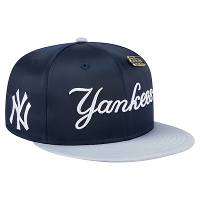 Casquette ajustée New Era 59FIFTY en satin bleu marine/gris des Yankees de York pour homme