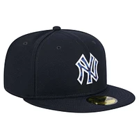 Casquette ajustée New Era 59FIFTY à damier bleu marine York Yankees pour homme