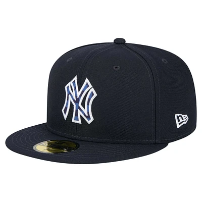 Casquette ajustée New Era 59FIFTY à damier bleu marine York Yankees pour homme