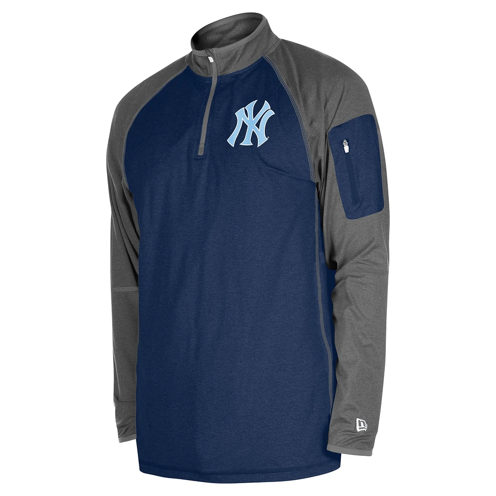 Men's New Era Navy York Yankees Father's Day Raglan Quarter-Zip Top