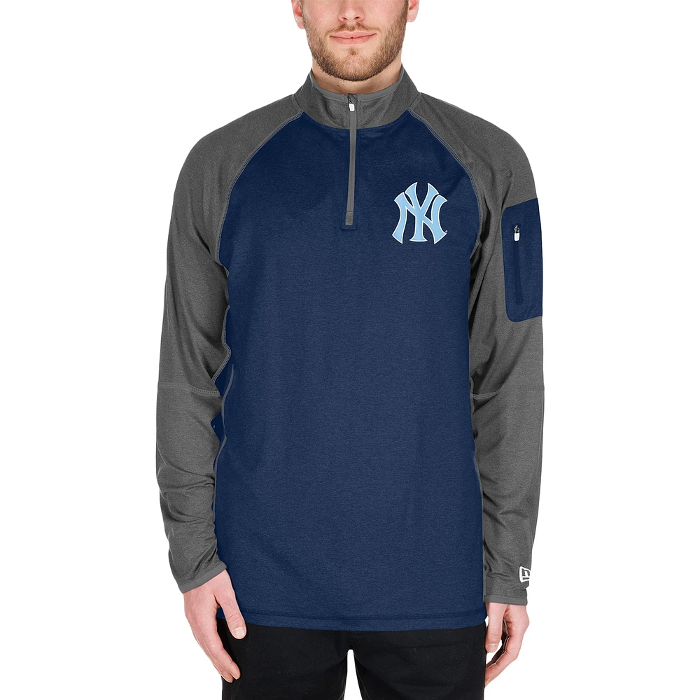 Men's New Era Navy York Yankees Father's Day Raglan Quarter-Zip Top