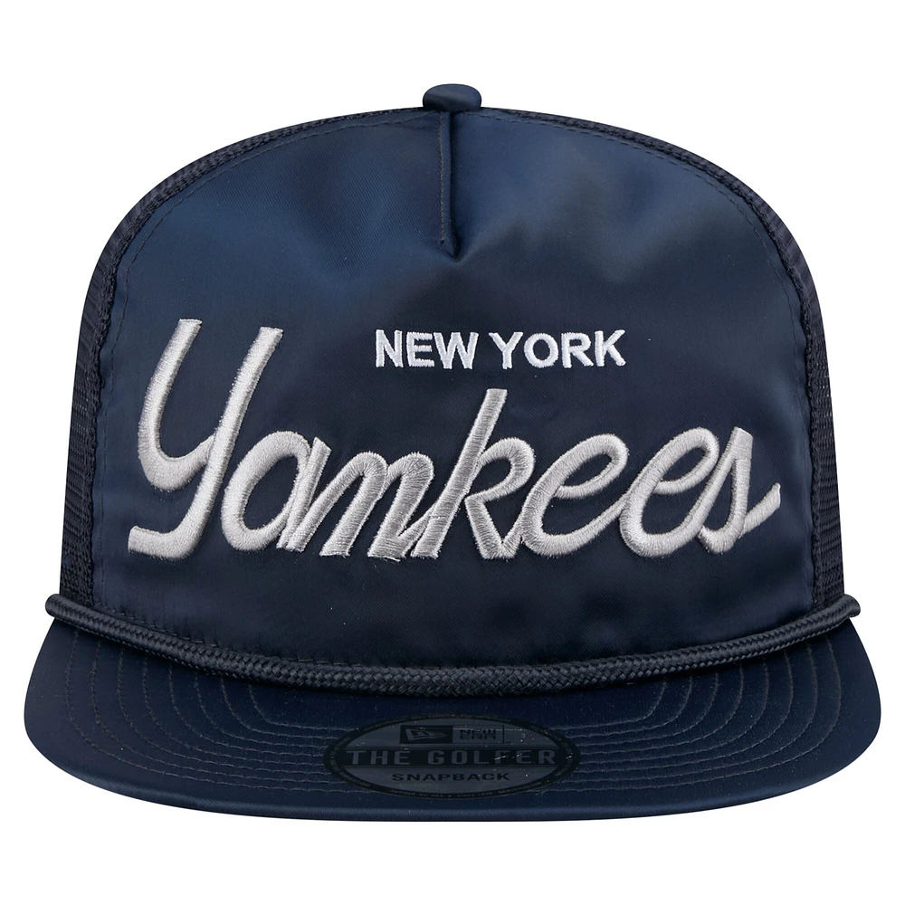 Casquette de golf ajustable New Era bleu marine New York Yankees Retro Satin Script pour homme