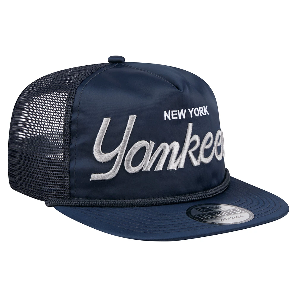 Casquette de golf ajustable New Era bleu marine New York Yankees Retro Satin Script pour homme