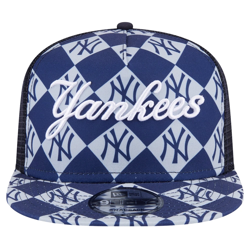 Men's New Era Navy New York Yankees Seeing Diamonds A-Frame Trucker 9FIFTY Snapback Hat