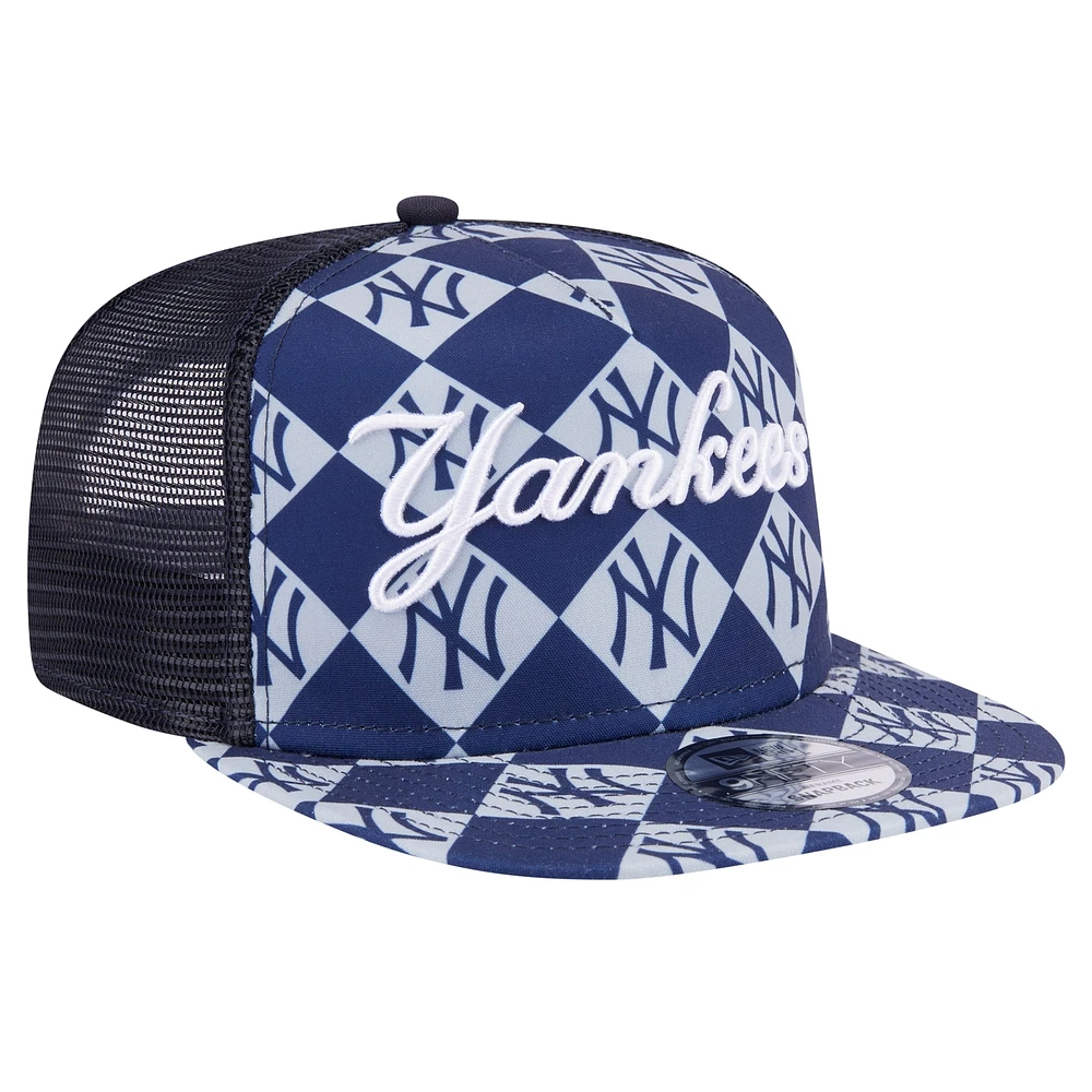 Men's New Era Navy New York Yankees Seeing Diamonds A-Frame Trucker 9FIFTY Snapback Hat