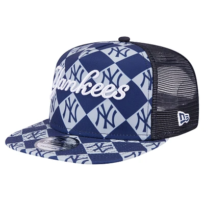 Men's New Era Navy New York Yankees Seeing Diamonds A-Frame Trucker 9FIFTY Snapback Hat