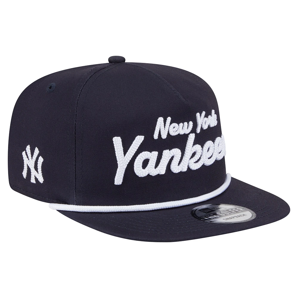 Casquette snapback de golfeur New Era bleu marine avec texte de l'équipe des Yankees de New York pour homme