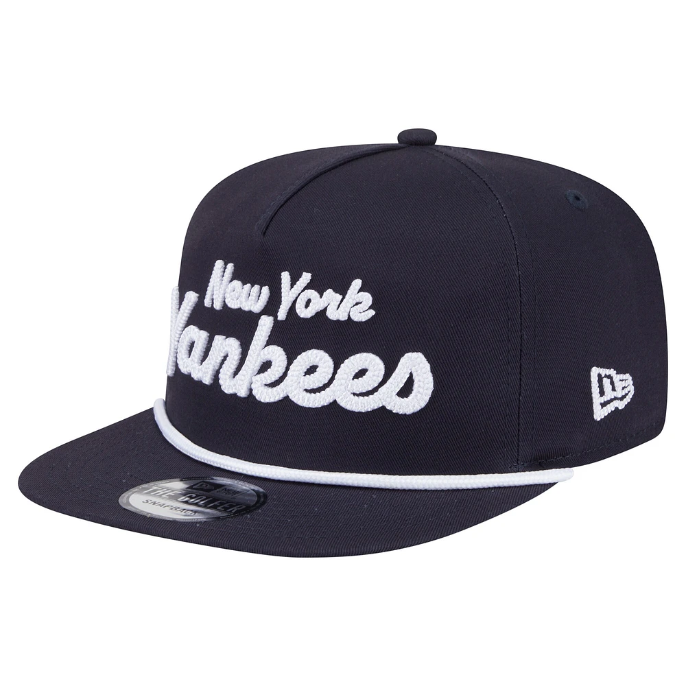 Casquette snapback de golfeur New Era bleu marine avec texte de l'équipe des Yankees de New York pour homme