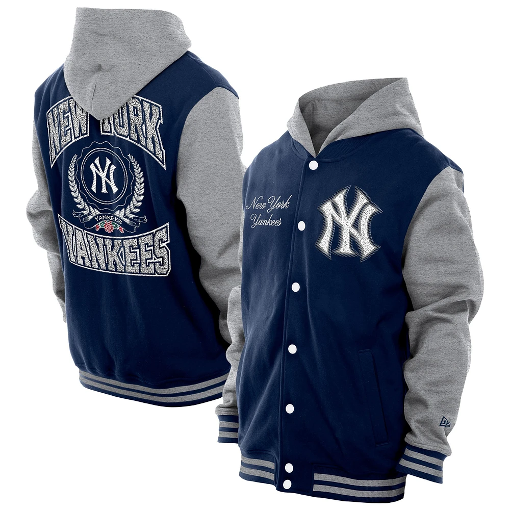 Men's New Era Navy York Yankees Throwback Prep Full-Snap Hoodie Jacket