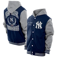 Men's New Era Navy York Yankees Throwback Prep Full-Snap Hoodie Jacket