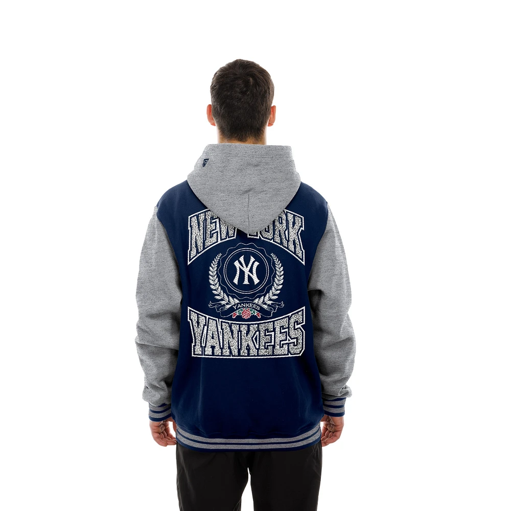 Men's New Era Navy York Yankees Throwback Prep Full-Snap Hoodie Jacket