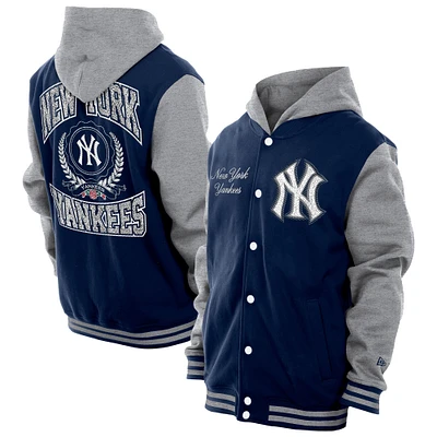 Men's New Era Navy York Yankees Throwback Prep Full-Snap Hoodie Jacket