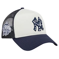 Men's New Era White/Navy New York Yankees Checkered Flag A-Frame Trucker 9FORTY Adjustable Hat