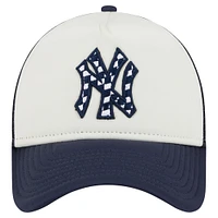 Men's New Era White/Navy New York Yankees Checkered Flag A-Frame Trucker 9FORTY Adjustable Hat