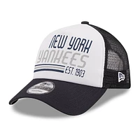 Men's New Era White/Navy New York Yankees Stacked A-Frame Trucker 9FORTY Adjustable Hat