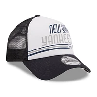 Men's New Era White/Navy New York Yankees Stacked A-Frame Trucker 9FORTY Adjustable Hat