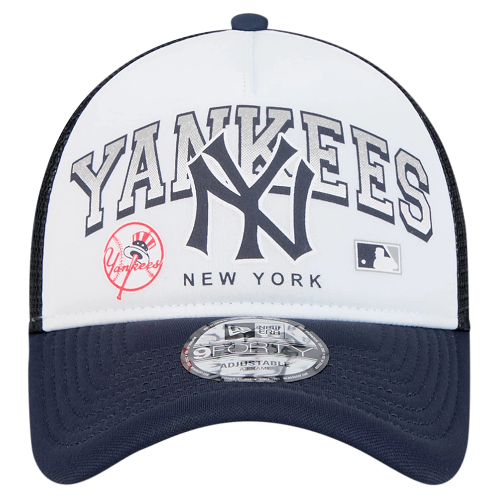 Men's New Era White New York Yankees Retro Wordmark 9FORTY A-Frame Trucker Adjustable Hat