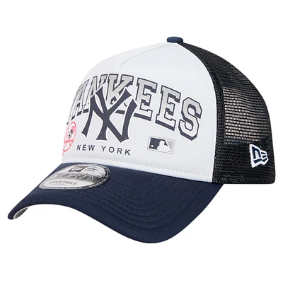 Men's New Era White New York Yankees Retro Wordmark 9FORTY A-Frame Trucker Adjustable Hat