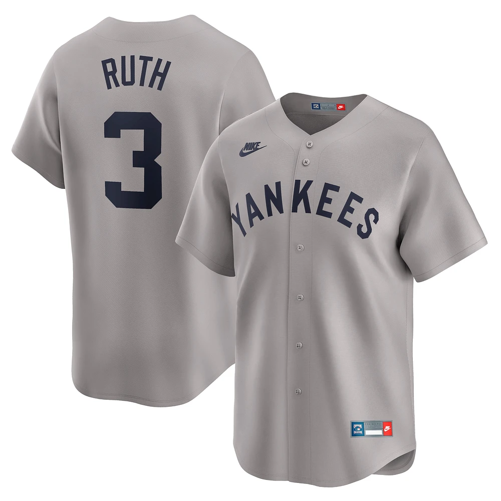 Maillot Nike Babe Ruth pour hommes, gris, New York Yankees Throwback Cooperstown Limited