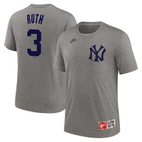 T-shirt Nike Babe Ruth Heather Grey pour homme avec nom et numéro de la collection Cooperstown des Yankees New York