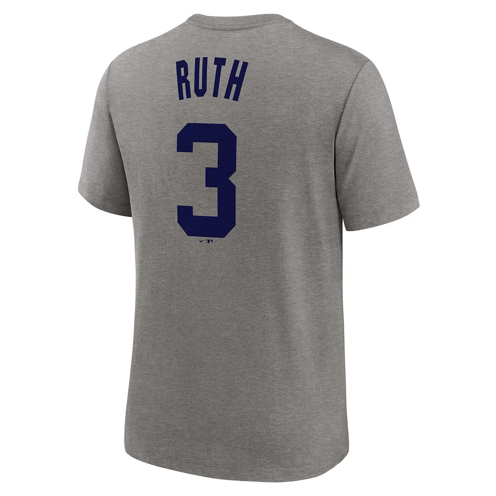 T-shirt Nike Babe Ruth Heather Grey pour homme avec nom et numéro de la collection Cooperstown des Yankees New York