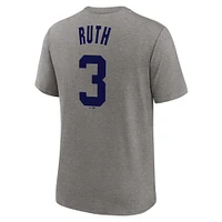 T-shirt Nike Babe Ruth Heather Grey pour homme avec nom et numéro de la collection Cooperstown des Yankees New York
