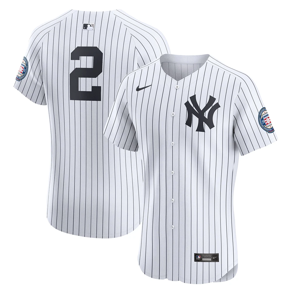 Men's Nike Derek Jeter White New York Yankees Home 2020 Hall of Fame Induction Patch Elite Player Jersey