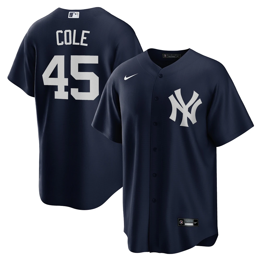 Maillot réplique alternatif du nom joueur des Yankees de New York pour homme Nike Gerrit Cole bleu marine