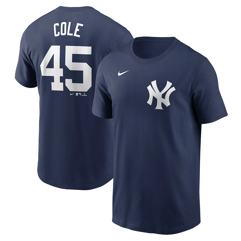 T-shirt avec nom et numéro Nike Gerrit Cole pour hommes, bleu marine, New York Yankees Fuse