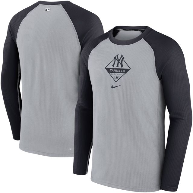 T-shirt à manches longues pour homme Nike New York Yankees Authentic Collection Game Performance - Gris/Bleu marine