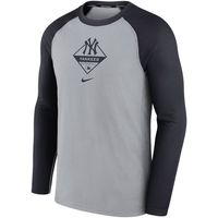 Men's Nike Gray/Navy New York Yankees Authentic Collection Game Performance Raglan - Long Sleeve T-Shirt