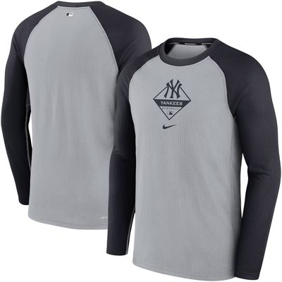 Men's Nike Gray/Navy New York Yankees Authentic Collection Game Performance Raglan - Long Sleeve T-Shirt