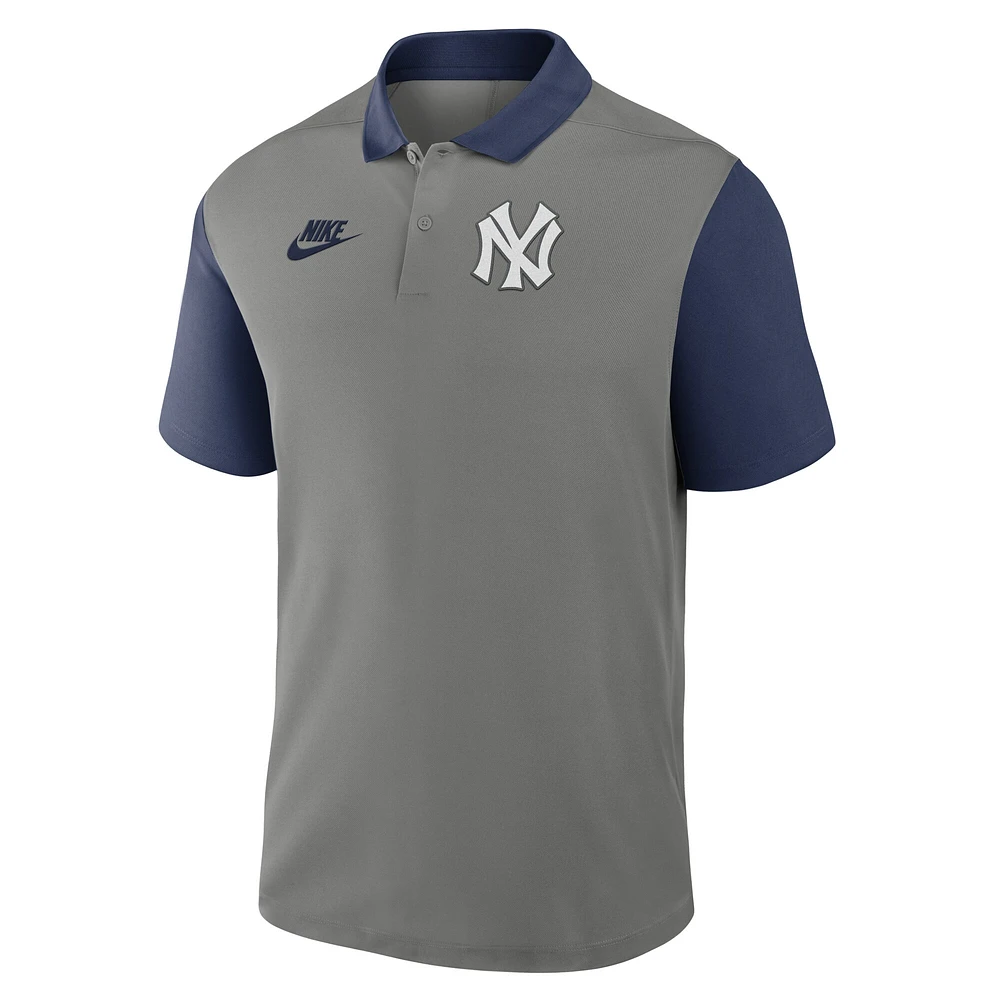 Polo Nike Performance Victory gris/bleu marine pour homme, collection Cooperstown, New York Yankees