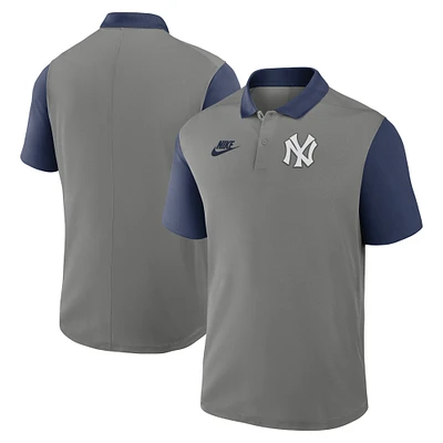 Polo Nike Performance Victory gris/bleu marine pour homme, collection Cooperstown, New York Yankees
