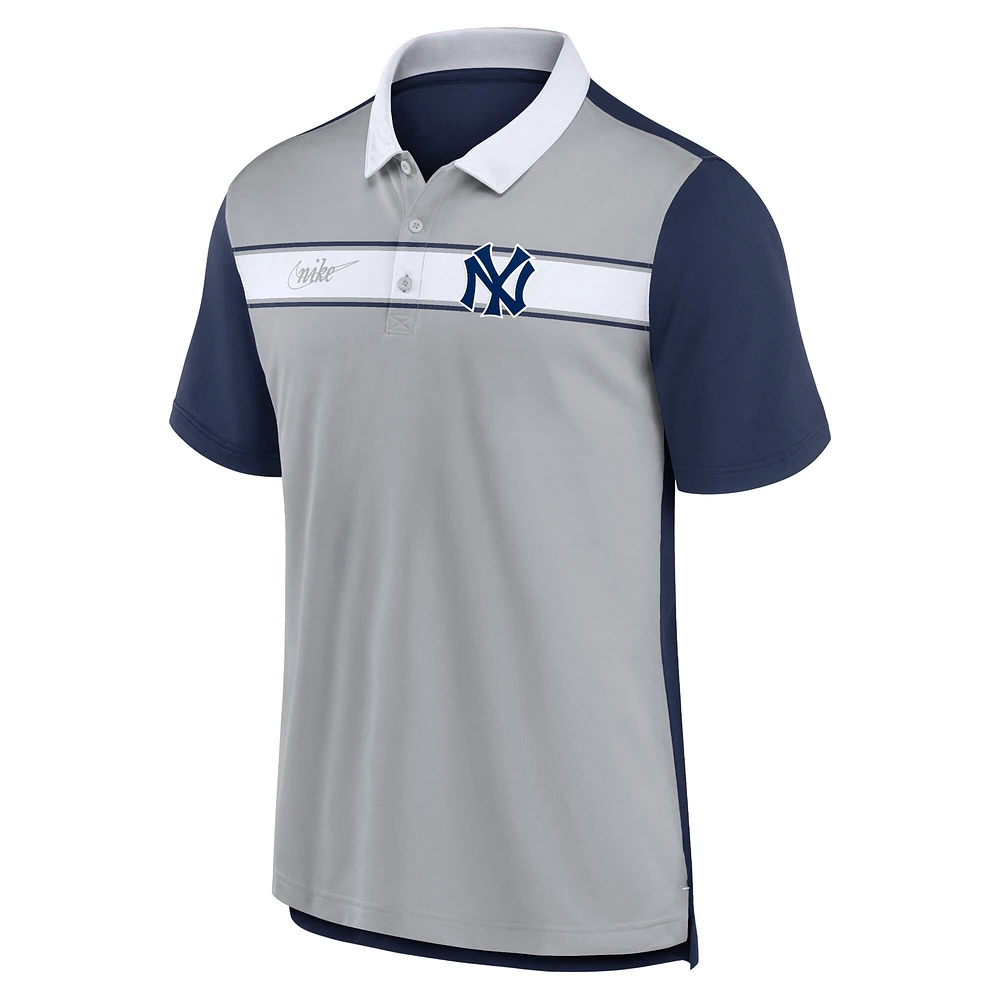 Polo Nike New York Yankees Rewind Stripe Gris/Bleu marine pour Homme