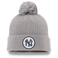 Bonnet en tricot à revers avec pompon Nike gris New York Yankees Cooperstown Collection pour homme