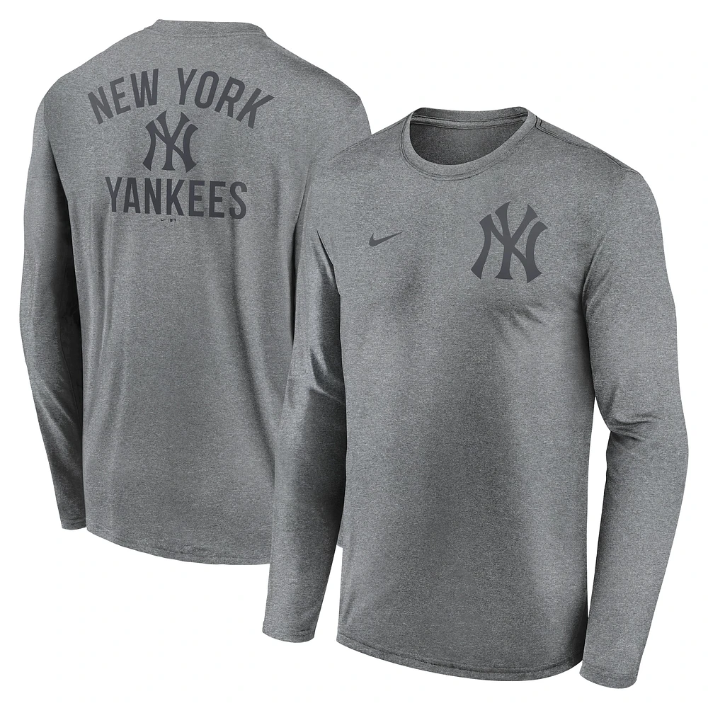 Men's Nike Heather Charcoal New York Yankees 2-Hit Legend Performance Long Sleeve T-Shirt