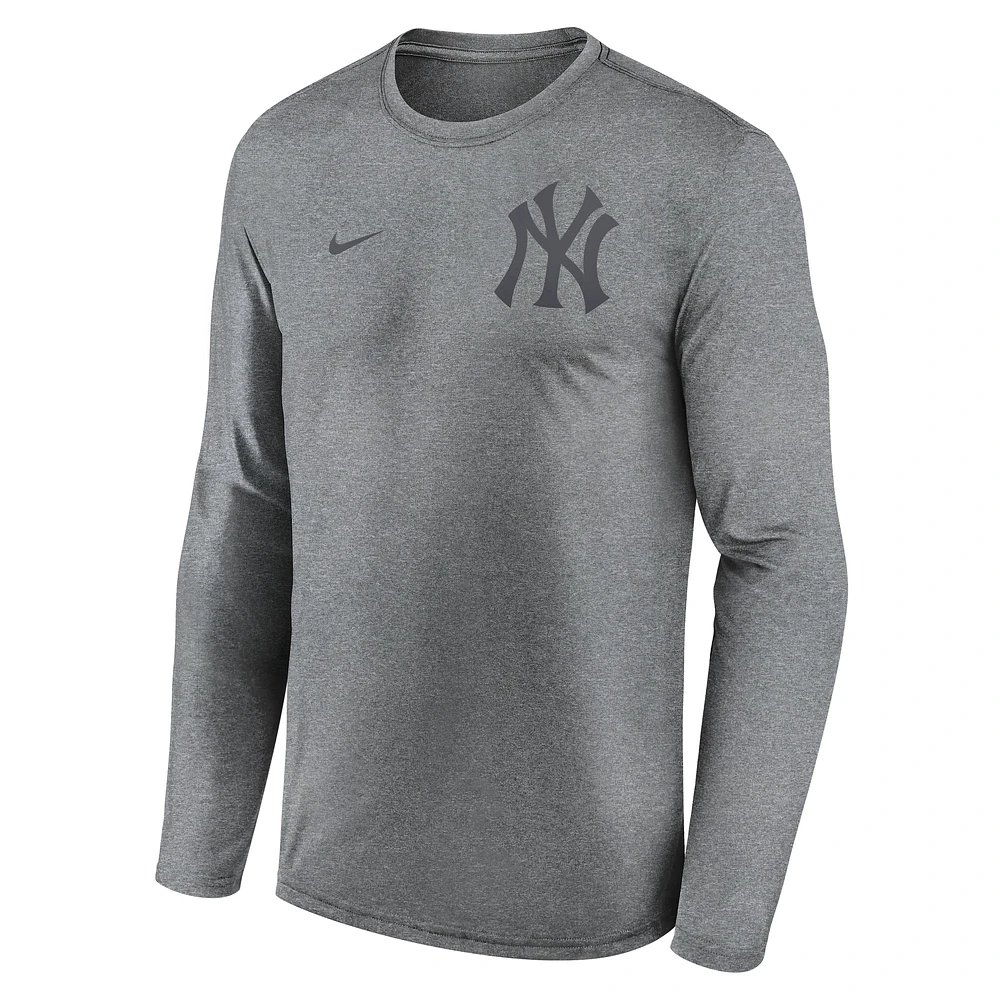 Men's Nike Heather Charcoal New York Yankees 2-Hit Legend Performance Long Sleeve T-Shirt