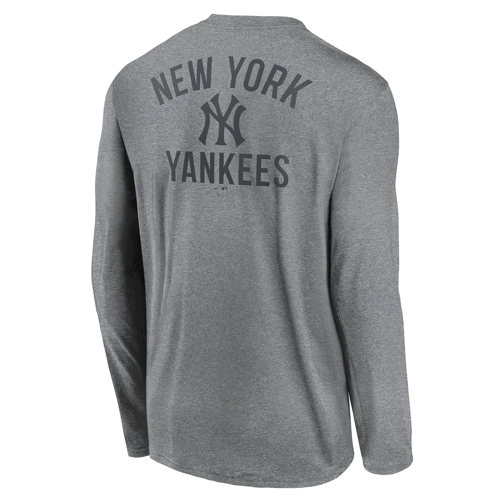 Men's Nike Heather Charcoal New York Yankees 2-Hit Legend Performance Long Sleeve T-Shirt