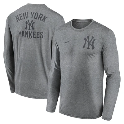 Men's Nike Heather Charcoal New York Yankees 2-Hit Legend Performance Long Sleeve T-Shirt