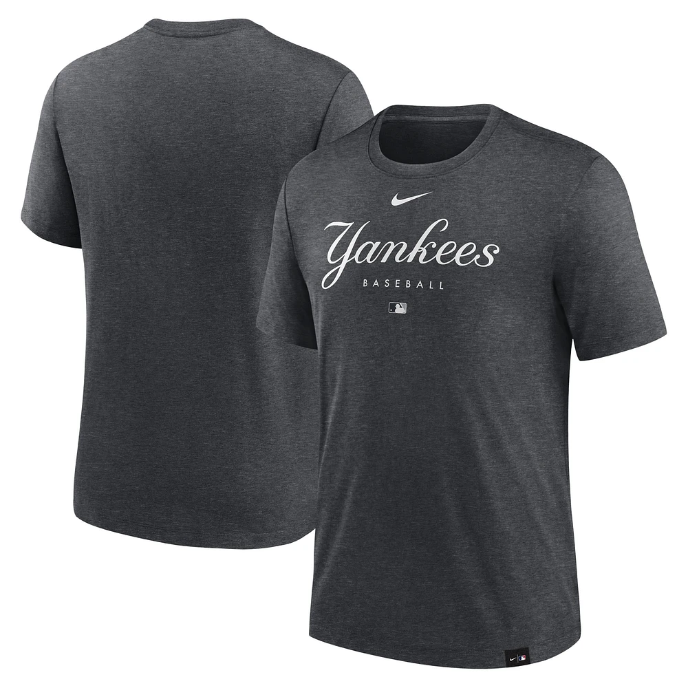 T-shirt Performance à trois mélanges pour homme Nike Heather Charcoal New York Yankees Authentic Collection Early Work