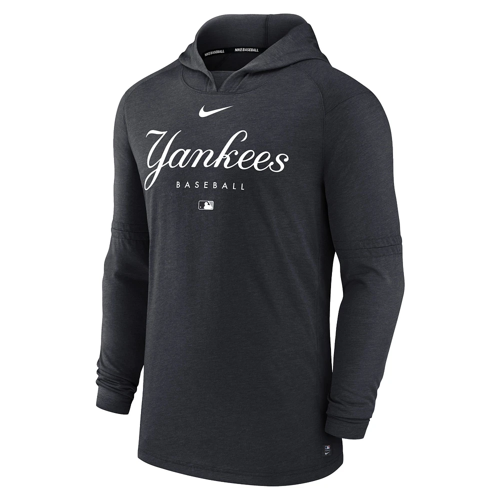 Men's Nike Heather Navy New York Yankees Authentic Collection Early Work Tri-Blend Performance Pullover Hoodie