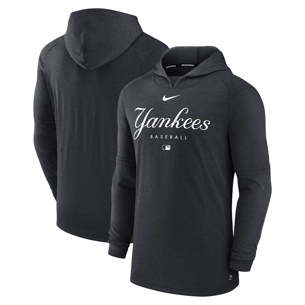 Men's Nike Heather Navy New York Yankees Authentic Collection Early Work Tri-Blend Performance Pullover Hoodie