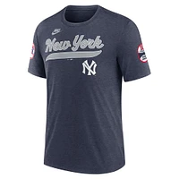Men's Nike Heather Navy New York Yankees Cooperstown Collection Eras Tri-Blend T-Shirt