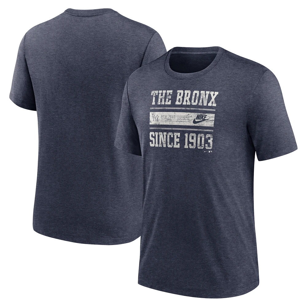 T-shirt à trois mélanges Nike Heather Navy New York Yankees Cooperstown Collection Local Stack pour homme