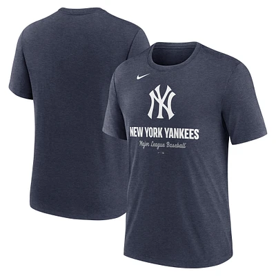 T-shirt Nike bleu marine chiné pour homme avec logo tri-blend des Yankees de New York